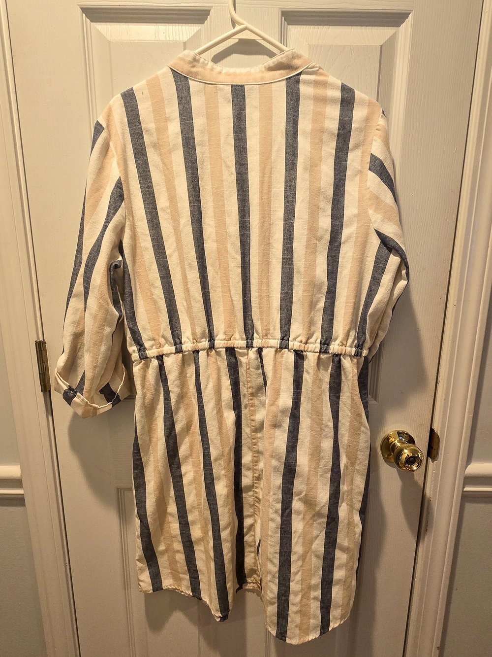 Mlle Gabrielle Striped Popover Top in Blue and Cream - Picture 2 of 4